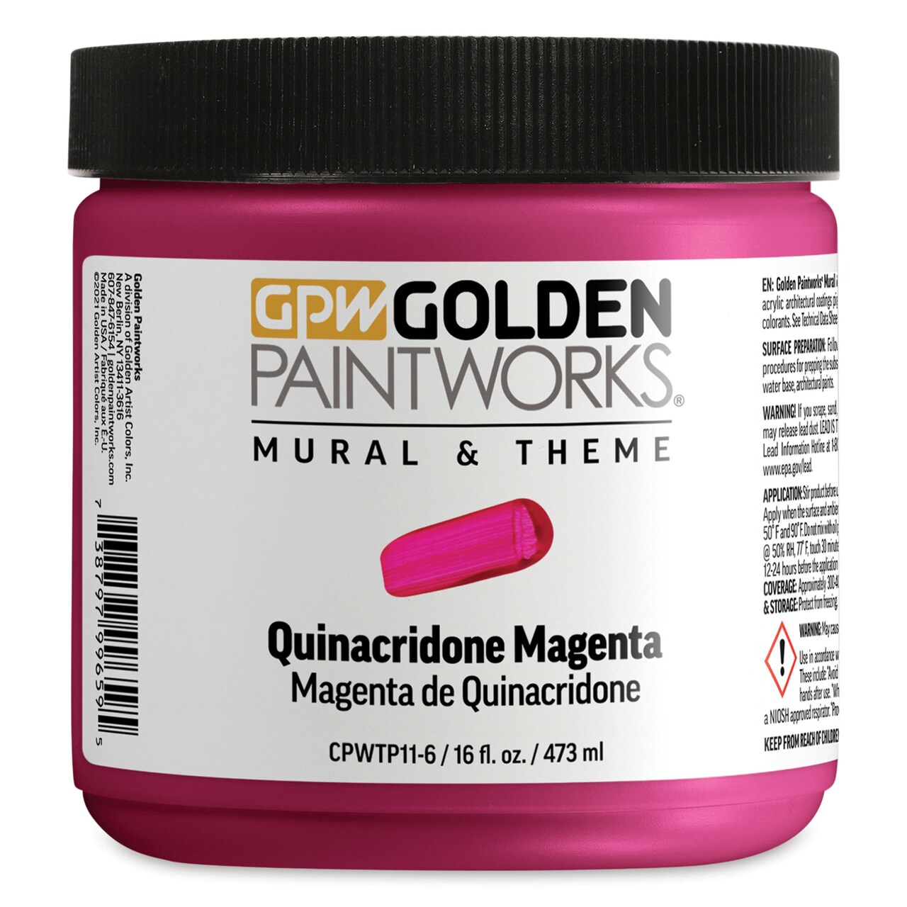 Golden Paintworks Mural and Theme Acrylic Paint - Quinacridone Magenta, 16 oz, Jar